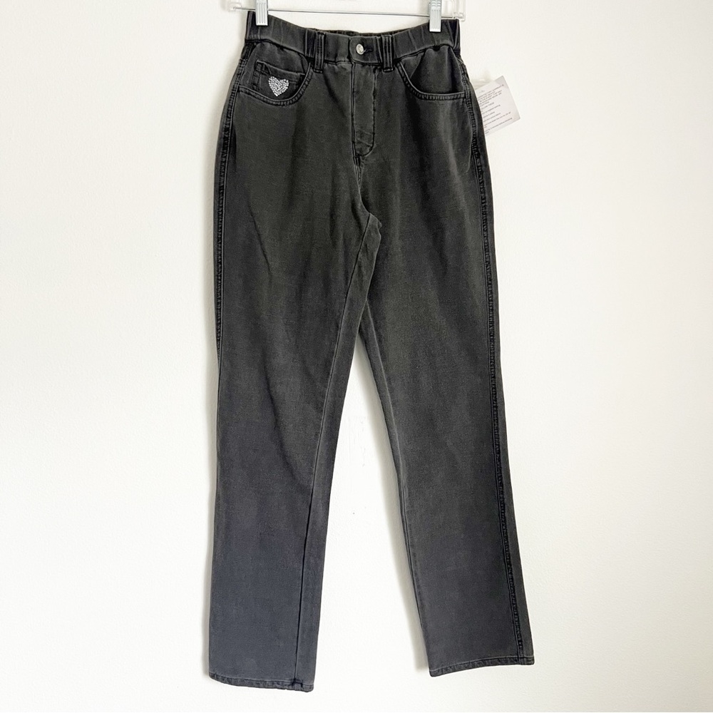 NWT Dream Jeannes by Quacker Factory Women Gray Elastic Waist Gem Heart XXS